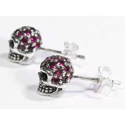 925 Sterling Silver Ruby Skull Earrings