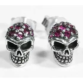 925 Sterling Silver Ruby Skull Earrings