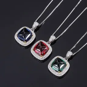 925 Sterling Silver Simulated Gemstone Jewelry Created Ruby Sapphire Emerald Pendant Pave CZ