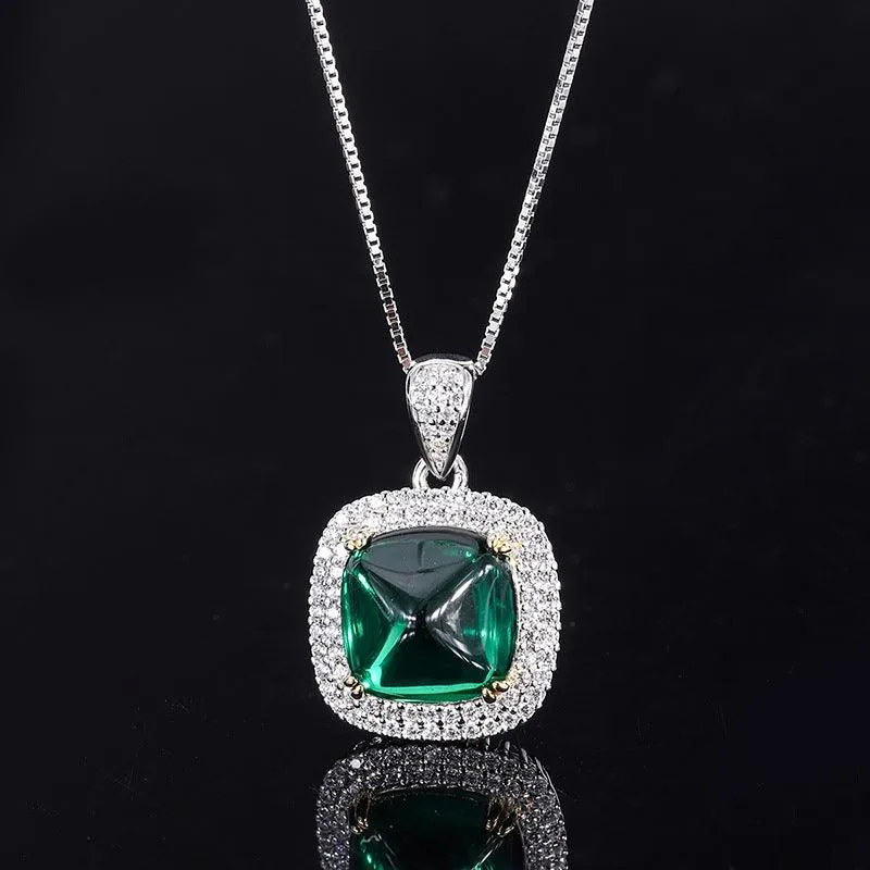 925 Sterling Silver Simulated Gemstone Jewelry Created Ruby Sapphire Emerald Pendant Pave CZ