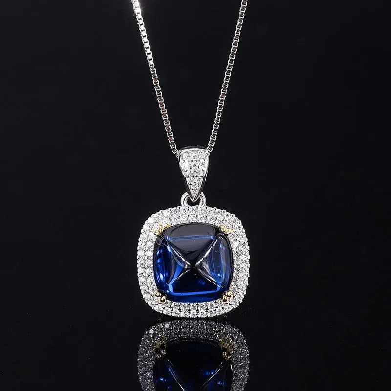 925 Sterling Silver Simulated Gemstone Jewelry Created Ruby Sapphire Emerald Pendant Pave CZ
