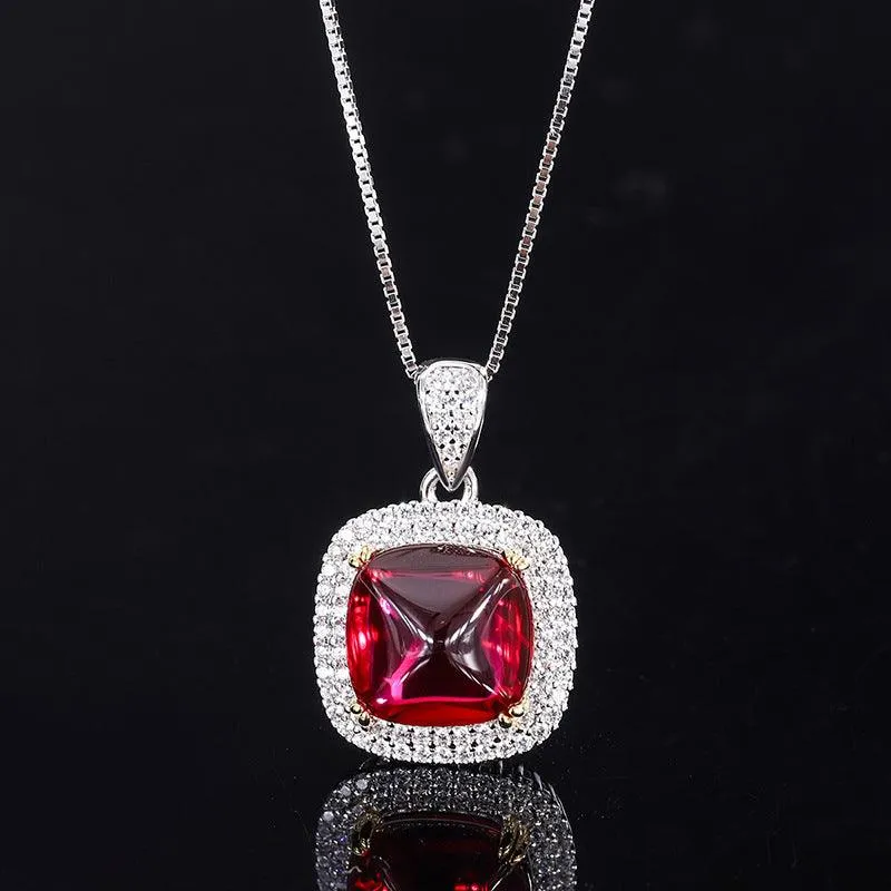 925 Sterling Silver Simulated Gemstone Jewelry Created Ruby Sapphire Emerald Pendant Pave CZ