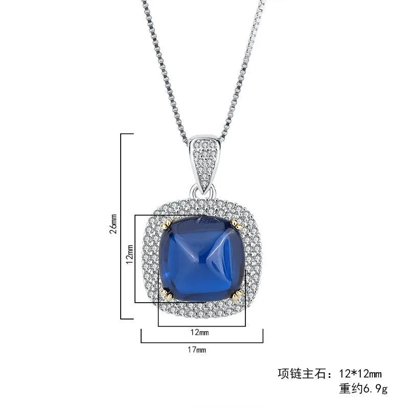 925 Sterling Silver Simulated Gemstone Jewelry Created Ruby Sapphire Emerald Pendant Pave CZ