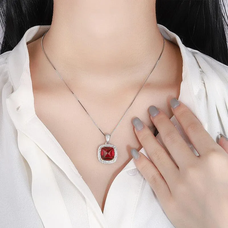 925 Sterling Silver Simulated Gemstone Jewelry Created Ruby Sapphire Emerald Pendant Pave CZ