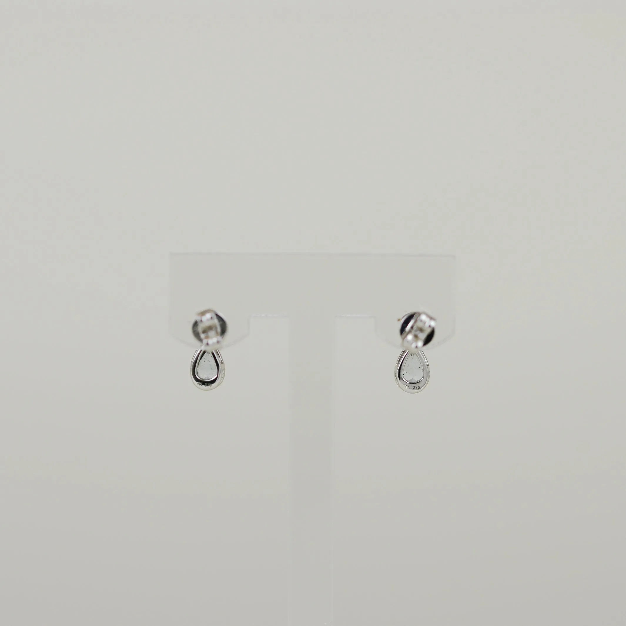 9ct White Gold 0.50ct Pear Cut Blue Topaz and Diamond Drop Stud Earrings