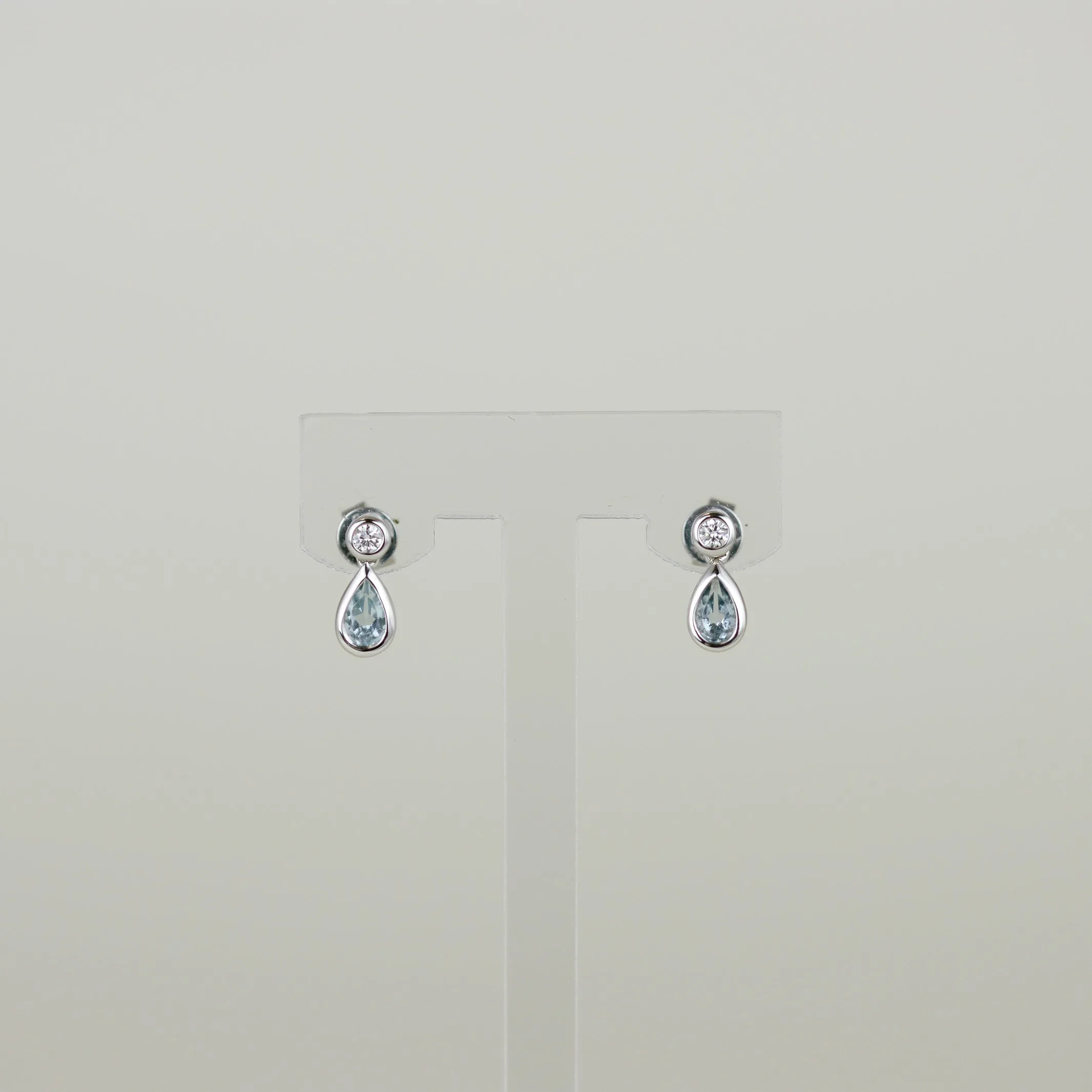 9ct White Gold 0.50ct Pear Cut Blue Topaz and Diamond Drop Stud Earrings