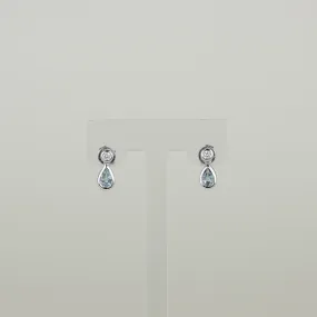 9ct White Gold 0.50ct Pear Cut Blue Topaz and Diamond Drop Stud Earrings
