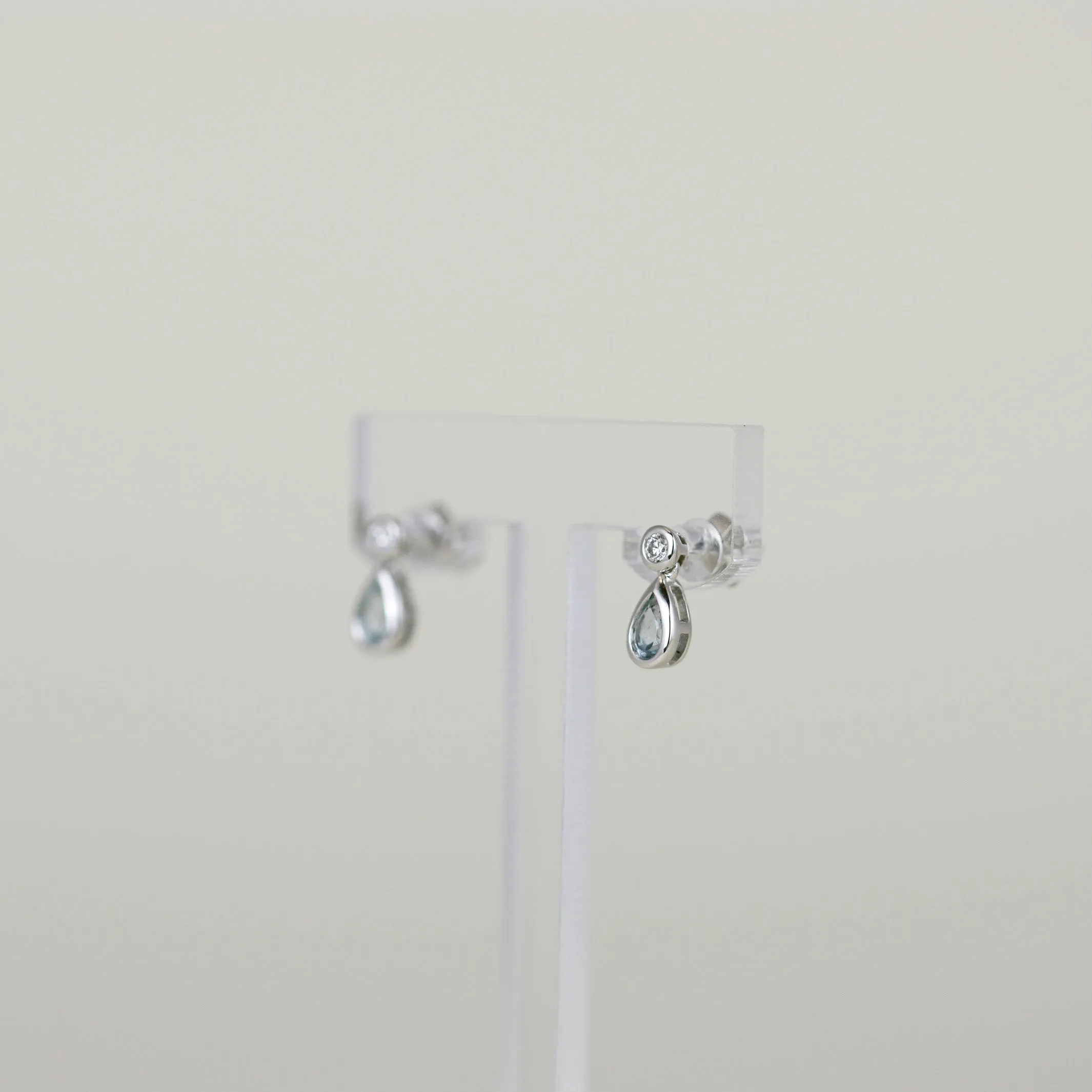 9ct White Gold 0.50ct Pear Cut Blue Topaz and Diamond Drop Stud Earrings
