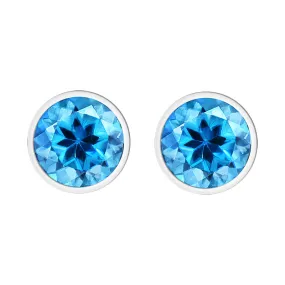 9ct White Gold Blue Topaz 4mm Round Rub Over Set Stud Earrings