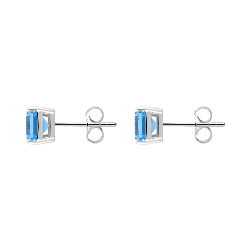9ct White Gold Blue Topaz 5mm Princess Cut Claw Set Stud Earrings