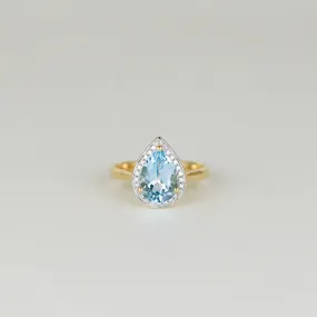 9ct Yellow Gold 2.46ct Pear Cut Blue Topaz and Diamond Dress Ring