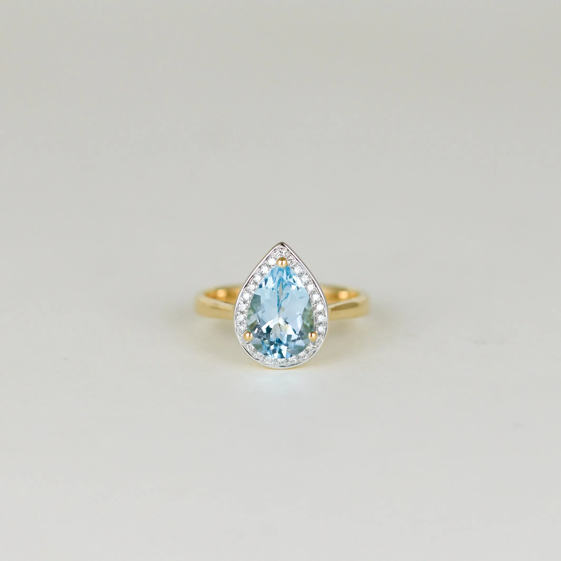 9ct Yellow Gold 2.46ct Pear Cut Blue Topaz and Diamond Dress Ring
