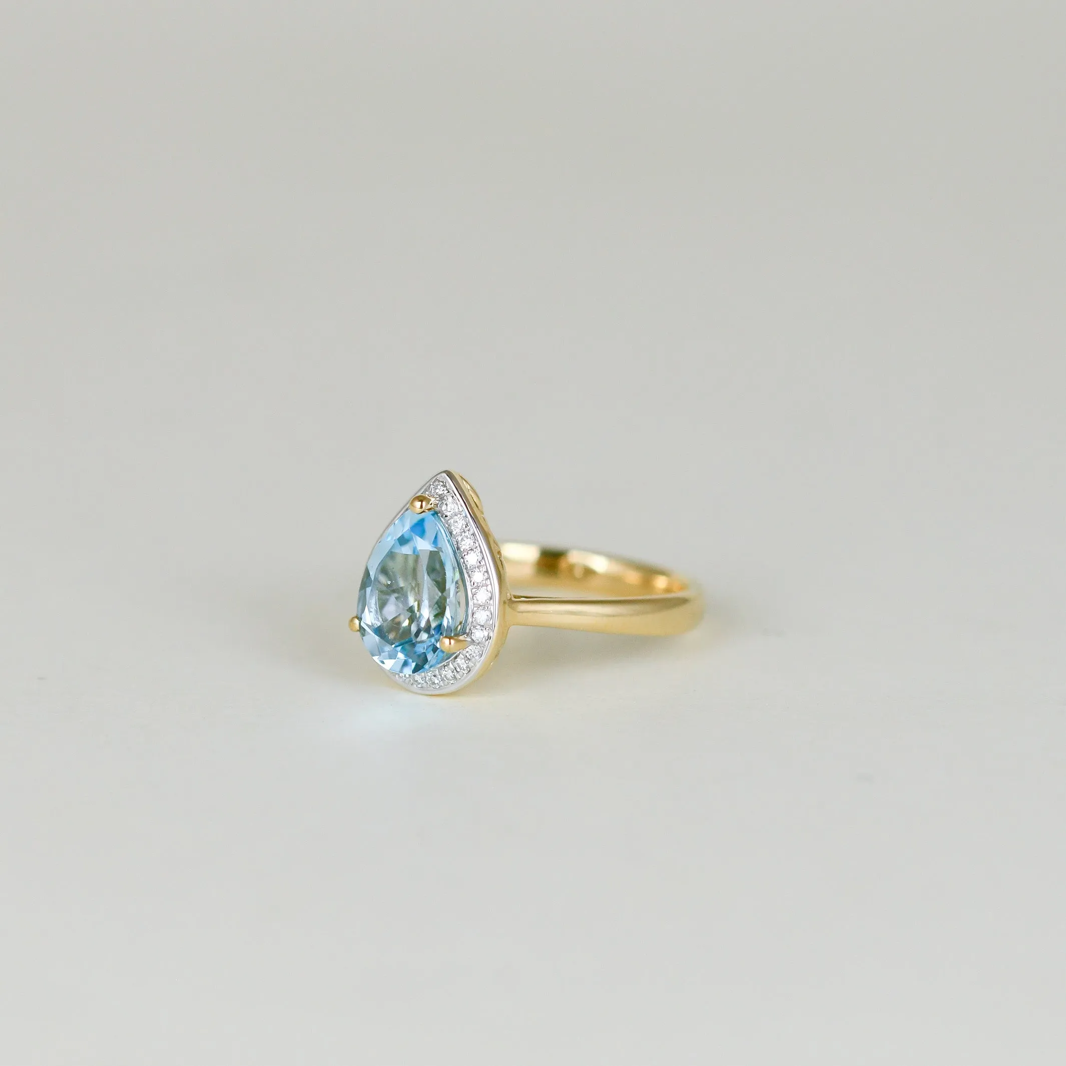 9ct Yellow Gold 2.46ct Pear Cut Blue Topaz and Diamond Dress Ring