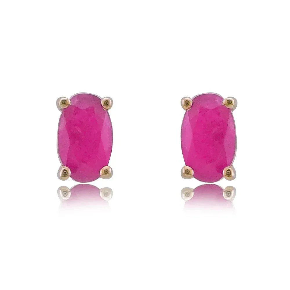 9ct Yellow Gold 5x3mm Oval Ruby Stud Earrings