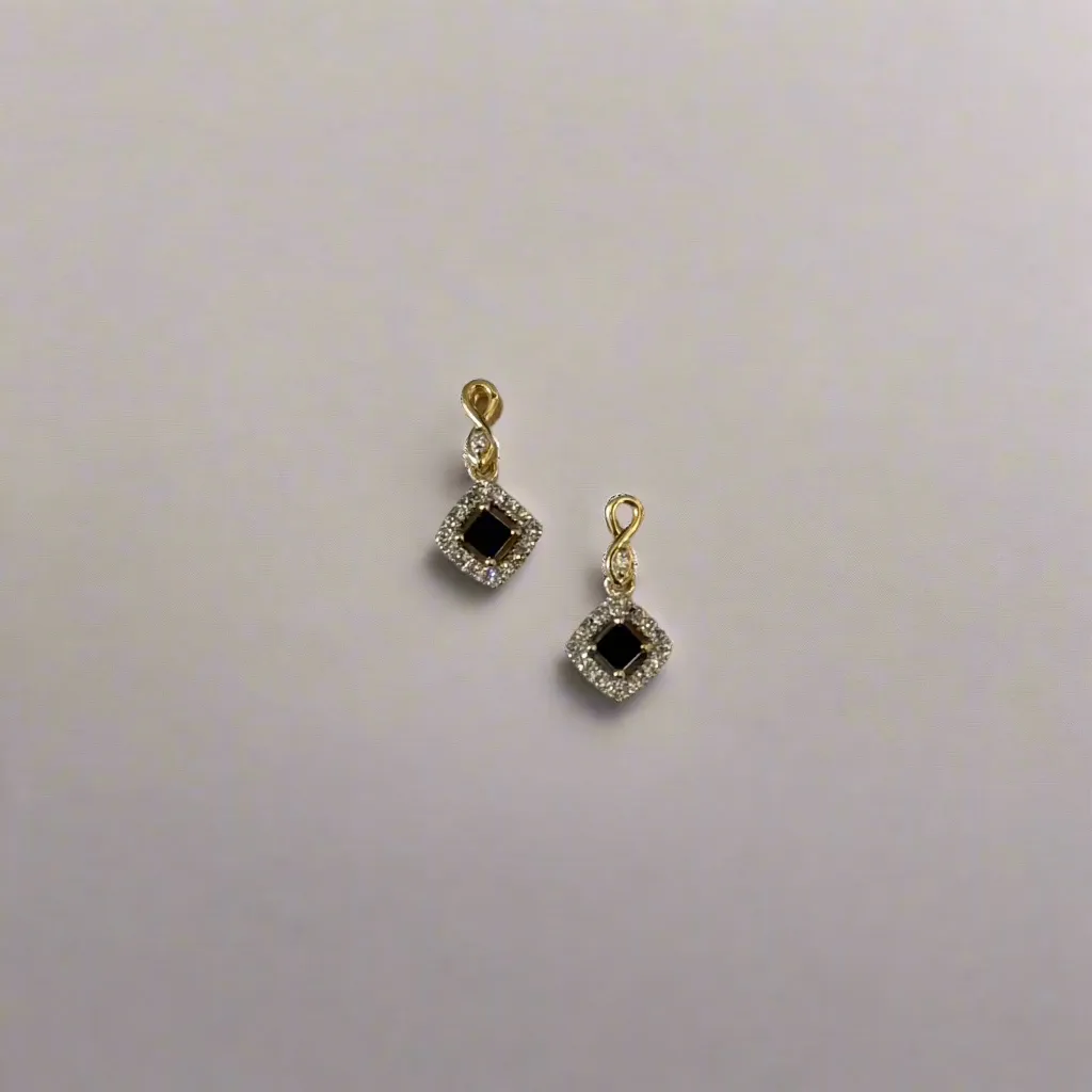 9ct Yellow Gold Square Sapphire & 0.13ct Diamond Cluster Drop Earrings