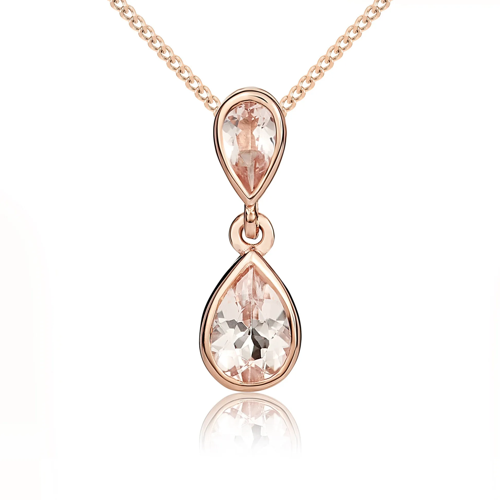 9K Rose Gold Double Pear Morganite Pendant