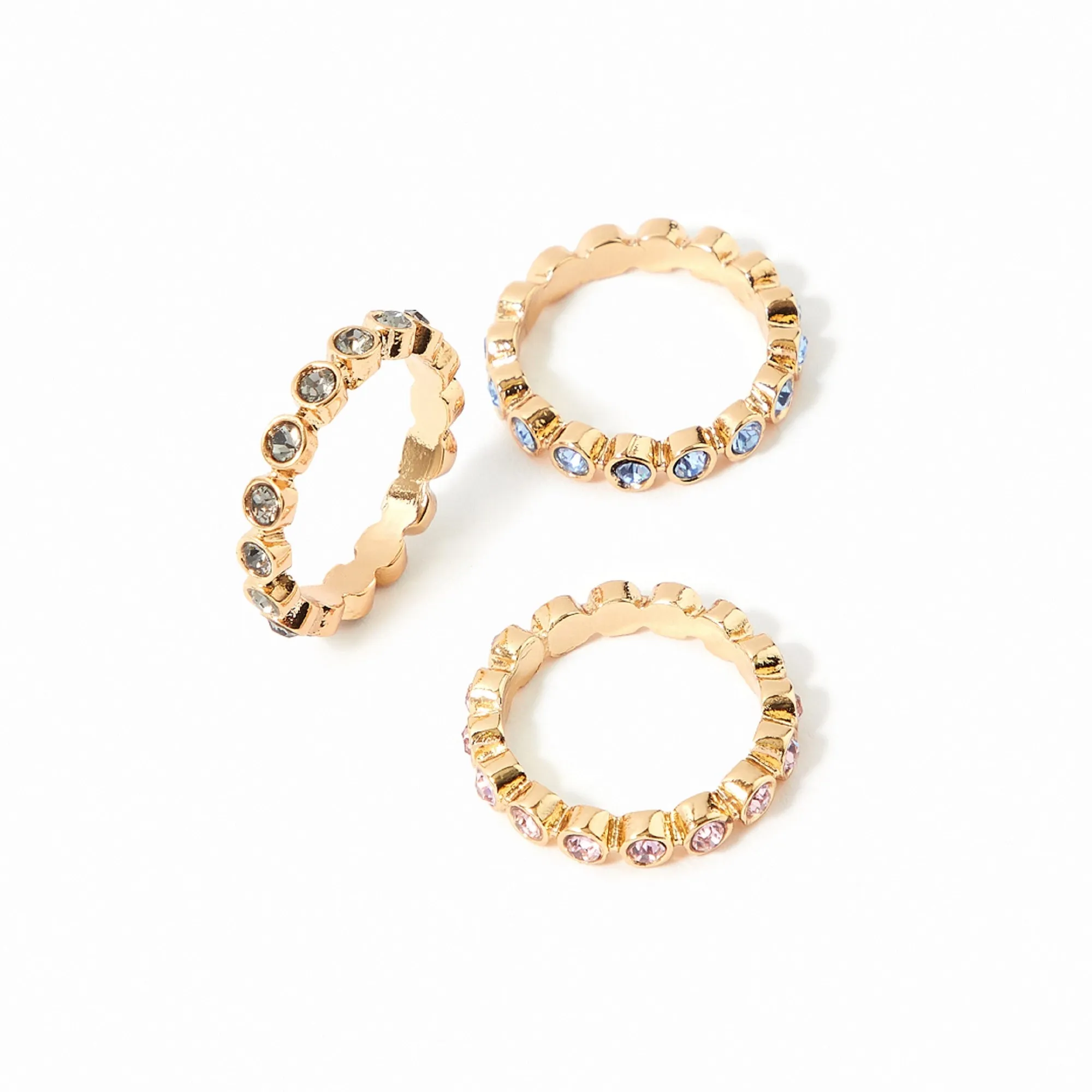 Accessorize London Women's Pastel Pop Set of 3 Bezel Eterity Rings-Large
