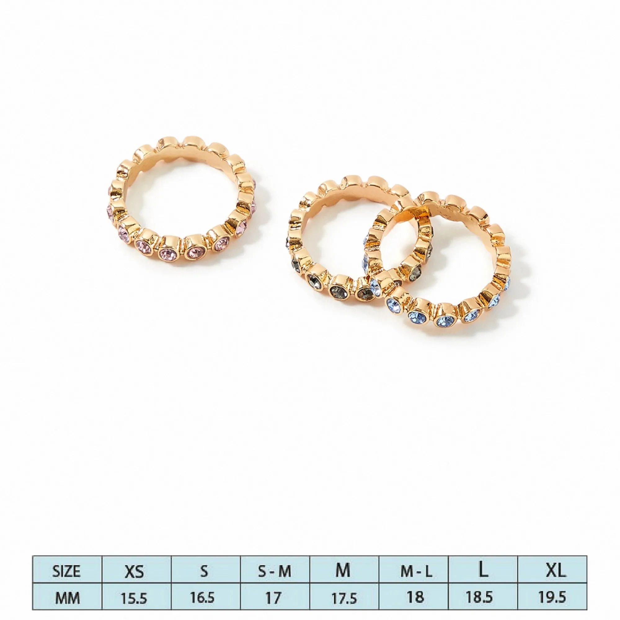 Accessorize London Women's Pastel Pop Set of 3 Bezel Eterity Rings-Large