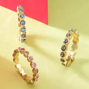 Accessorize London Women's Pastel Pop Set of 3 Bezel Eterity Rings-Large