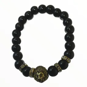 African Black Beaded with Lion Charm Bracelet (Men)