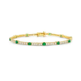 Alternate Diamond & Princess Cut Emerald Tennis Bracelet (4.00 ct.) 4-Prongs Setting in 14K Gold