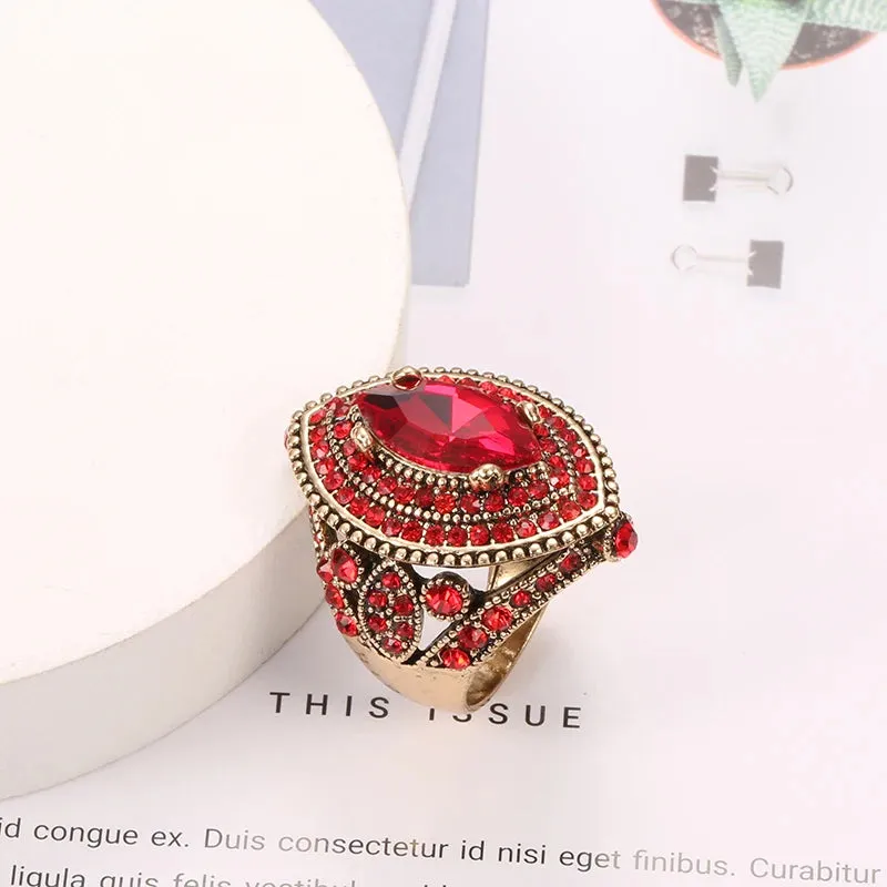 Antique Gold Ring For Red Ruby Women Anniverssary Wedding Jewelry