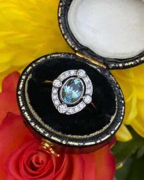 Aquamarine & Diamond Cluster Platinum Ring 0.30ct   0.70ct
