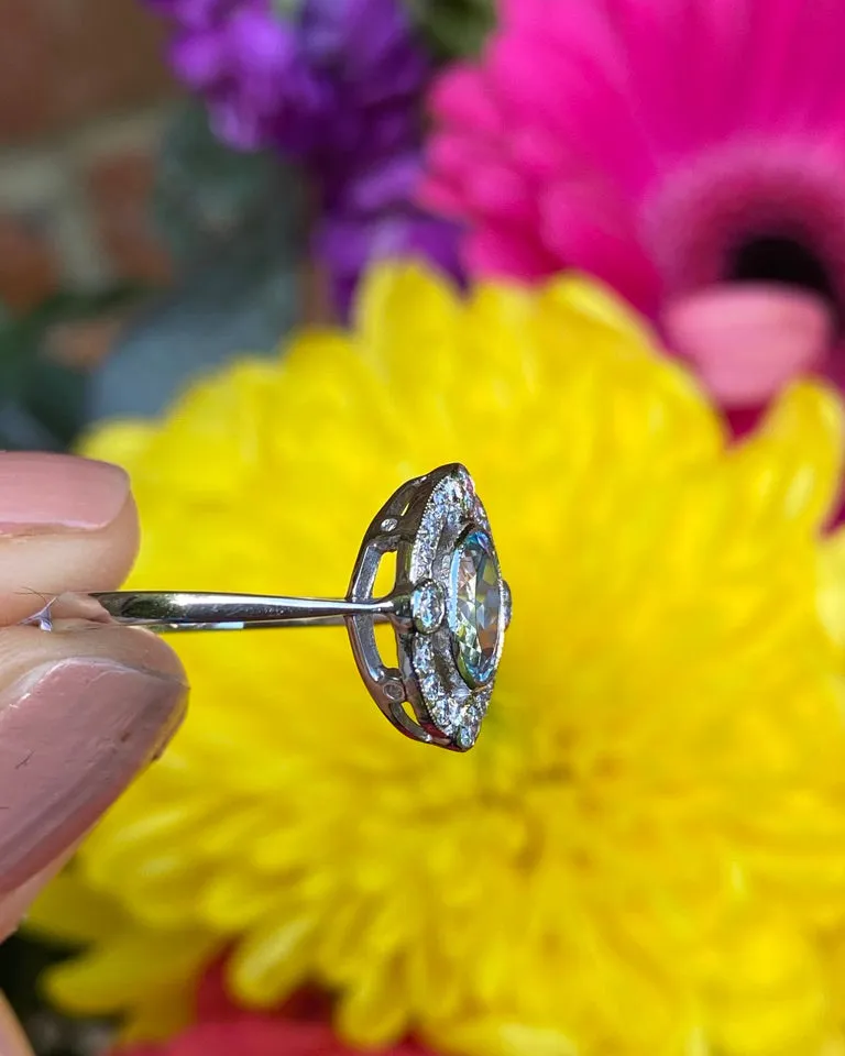 Aquamarine & Diamond Cluster Platinum Ring 0.30ct   0.70ct