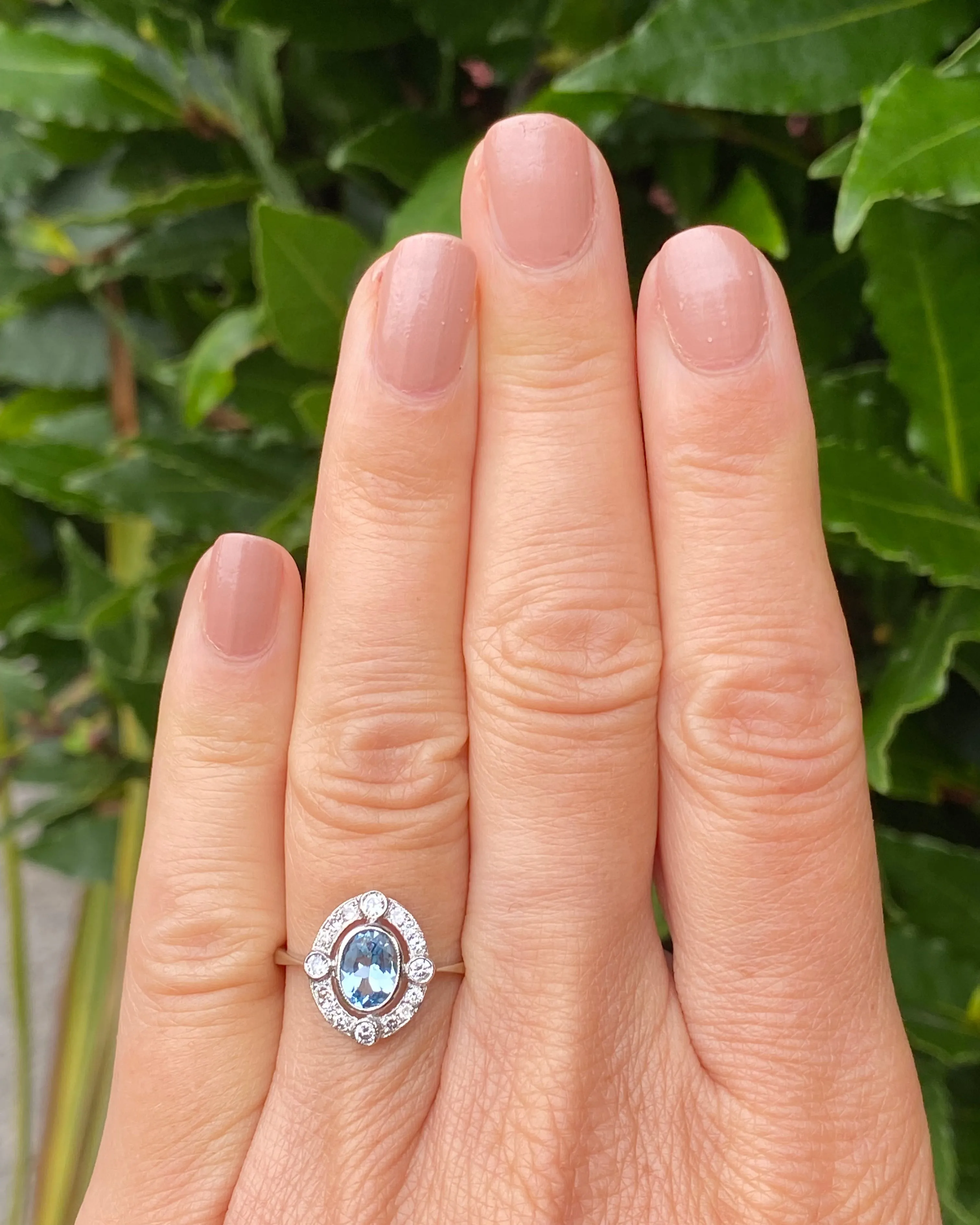 Aquamarine & Diamond Cluster Platinum Ring 0.30ct   0.70ct