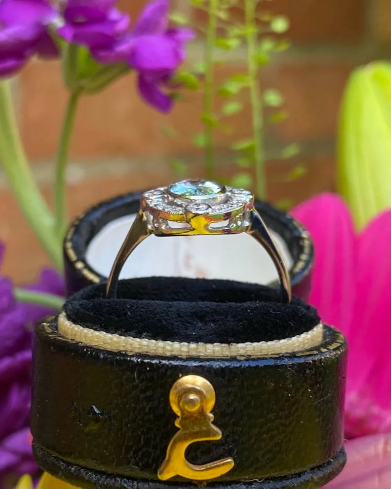 Aquamarine & Diamond Cluster Platinum Ring 0.30ct   0.70ct