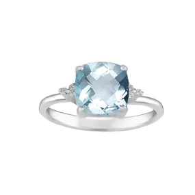 Aquamarine and Diamond Accent Ring in Sterling Silver