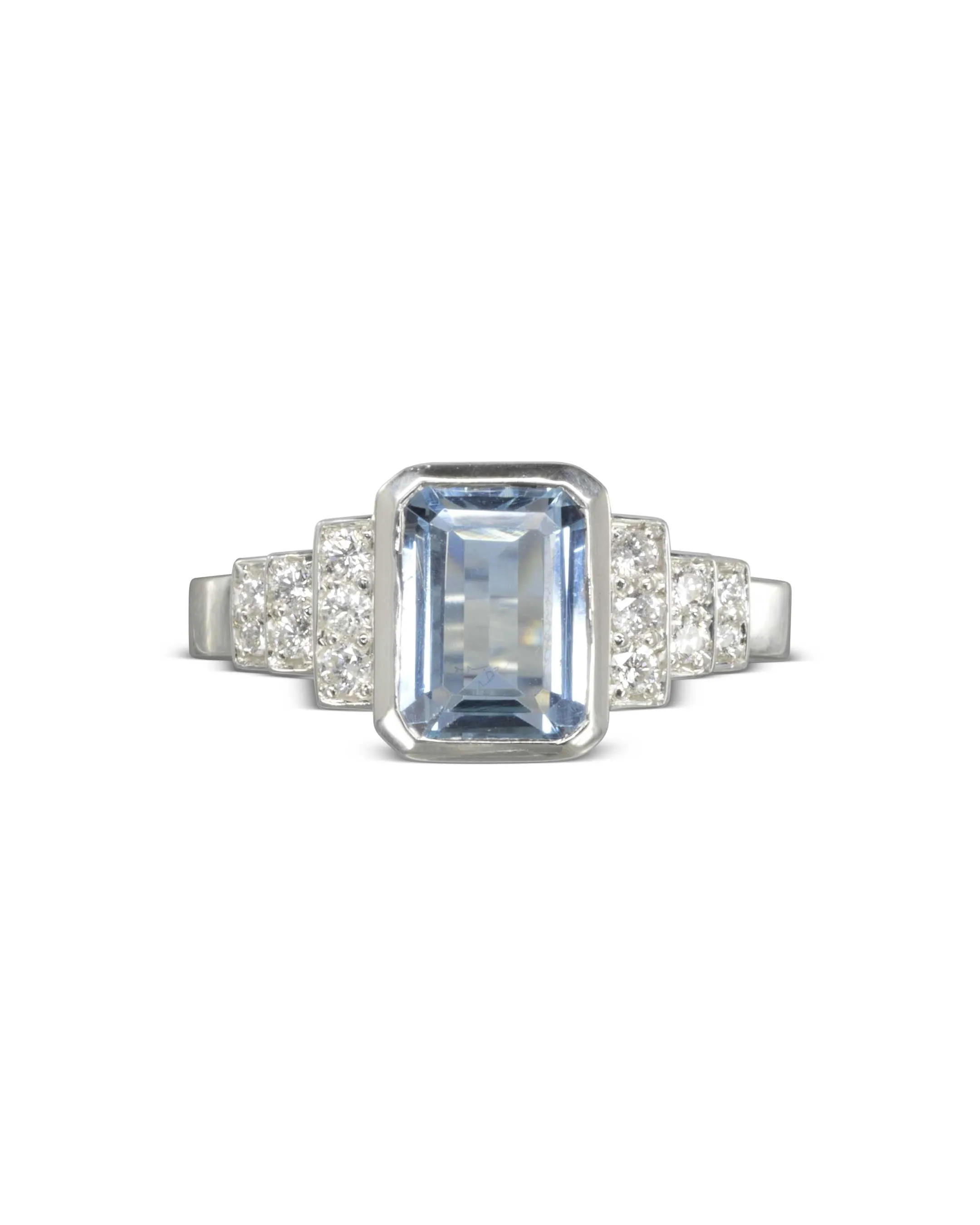 Aquamarine Diamond Art Deco Inspired Engagement Ring