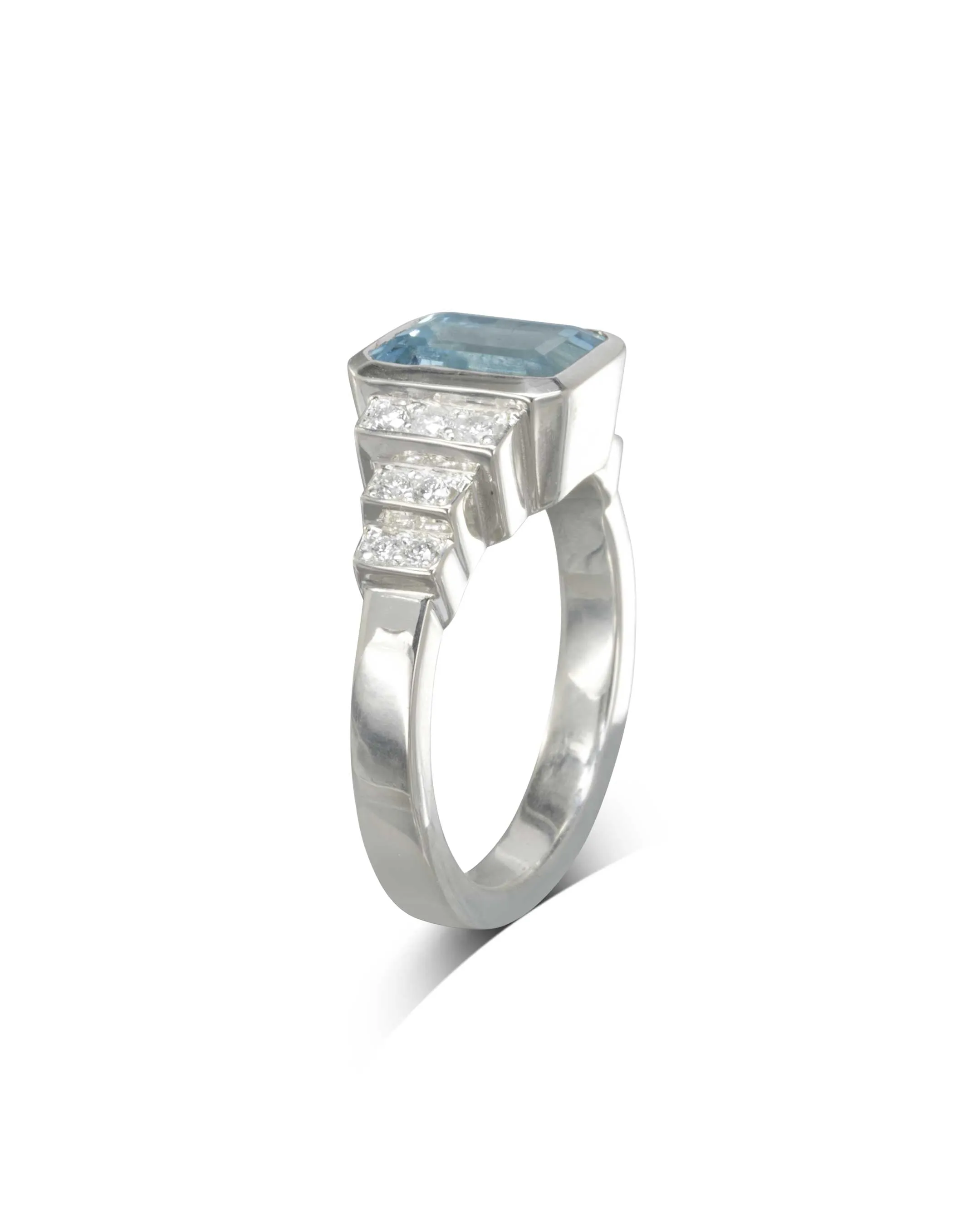 Aquamarine Diamond Art Deco Inspired Engagement Ring