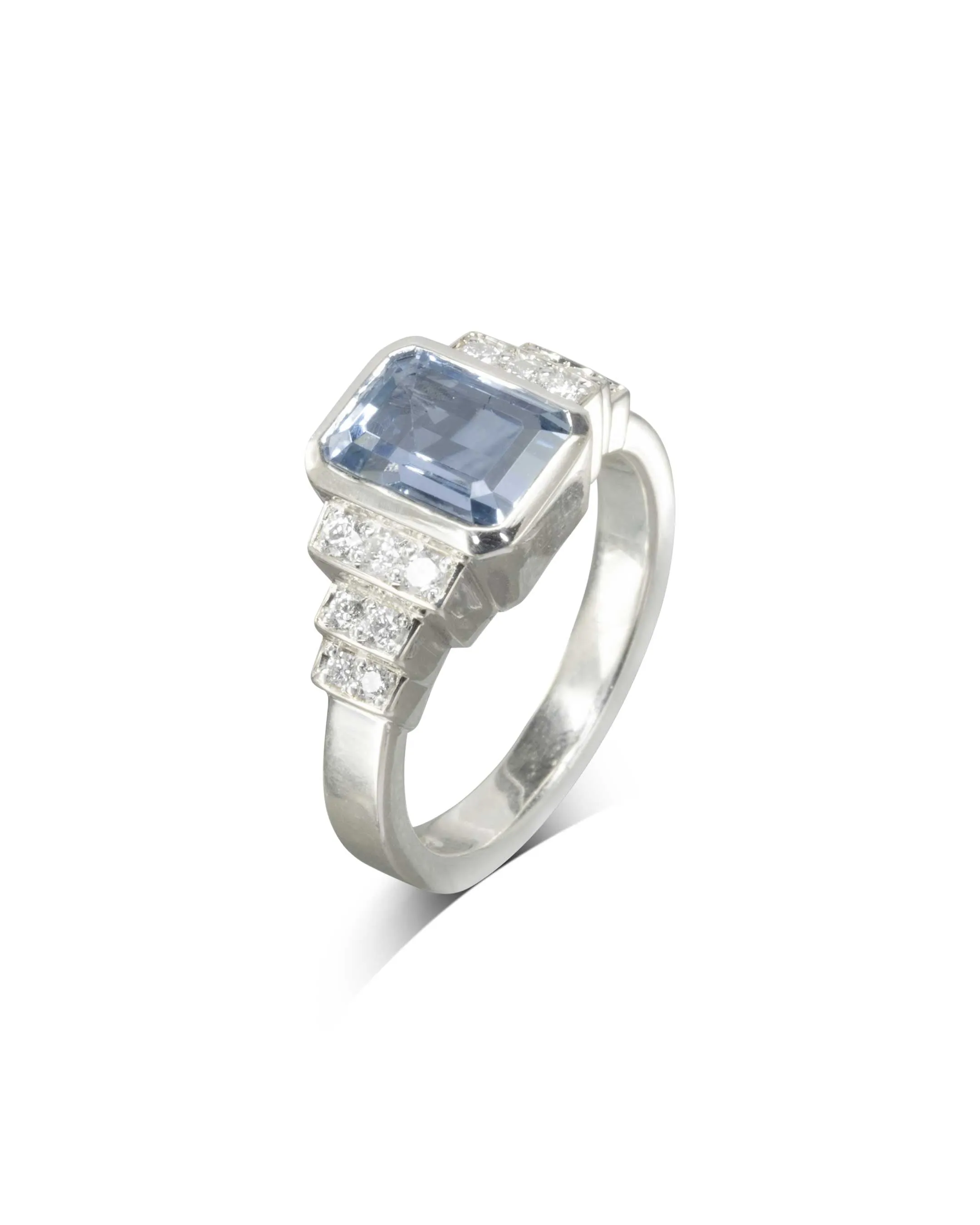 Aquamarine Diamond Art Deco Inspired Engagement Ring