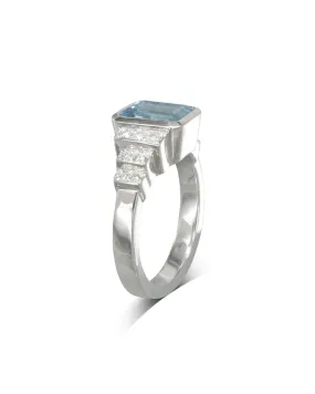 Aquamarine Diamond Art Deco Inspired Engagement Ring