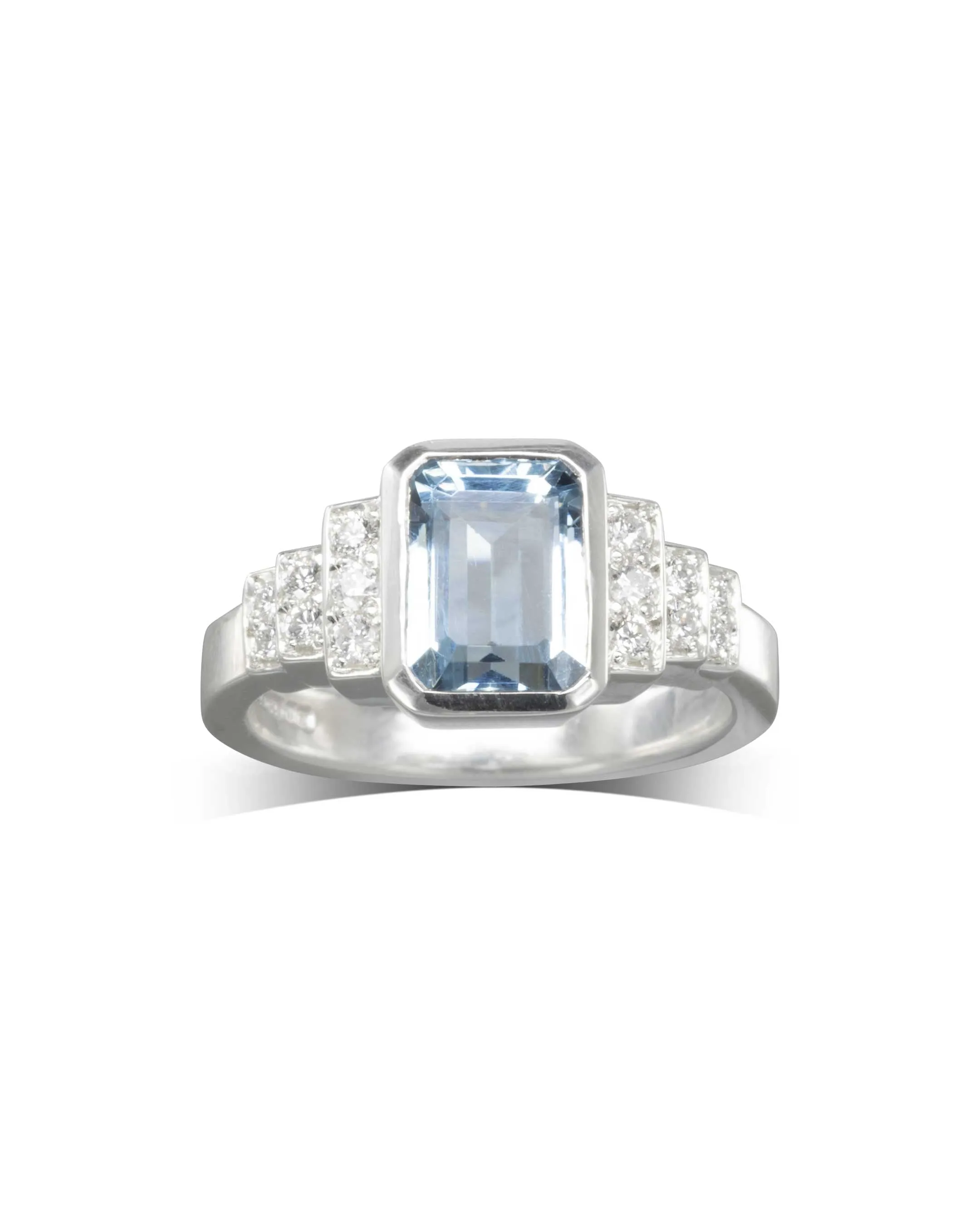 Aquamarine Diamond Art Deco Inspired Engagement Ring