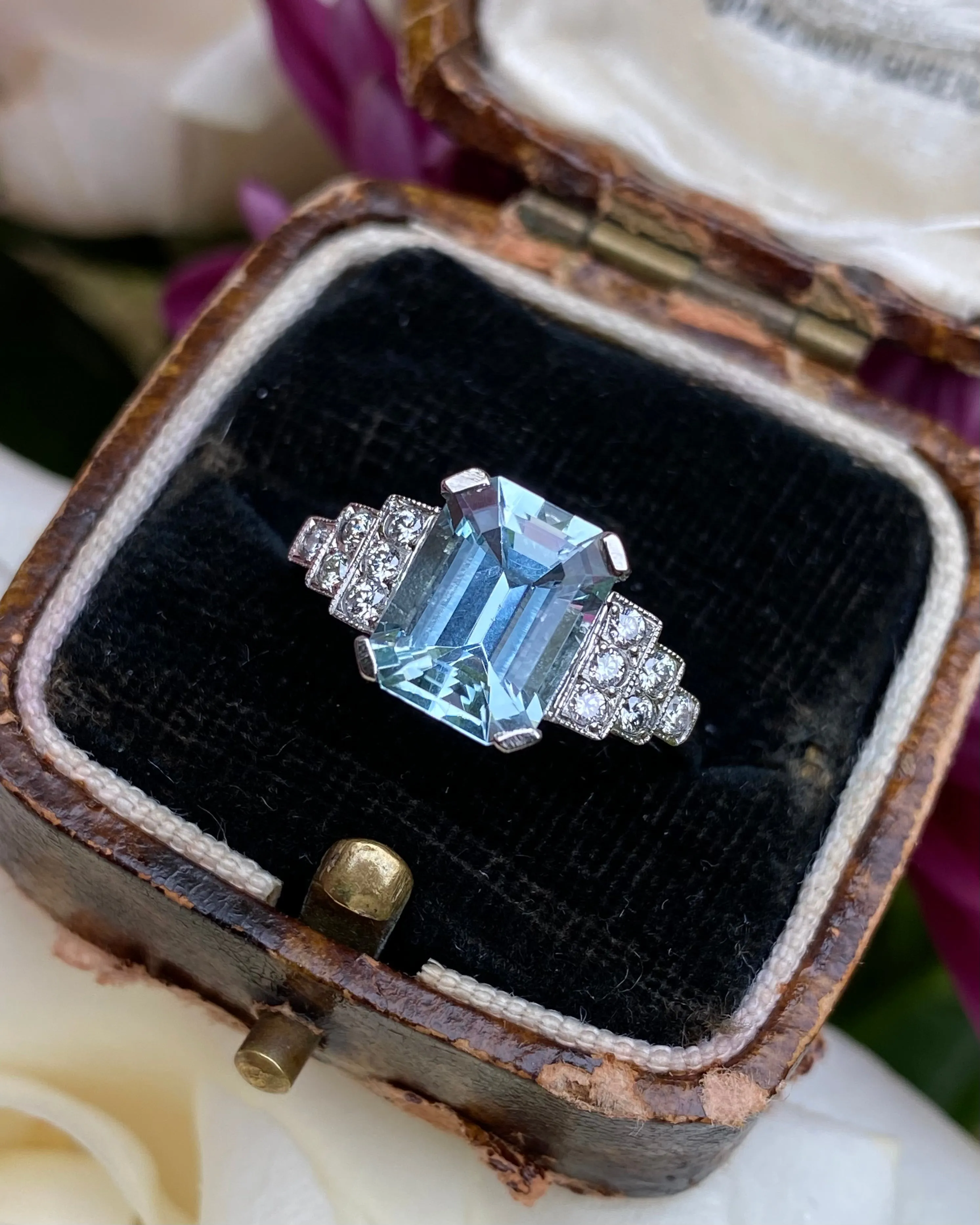 Art Deco Aquamarine and Diamond Ring Platinum 0.25ct   1.90ct