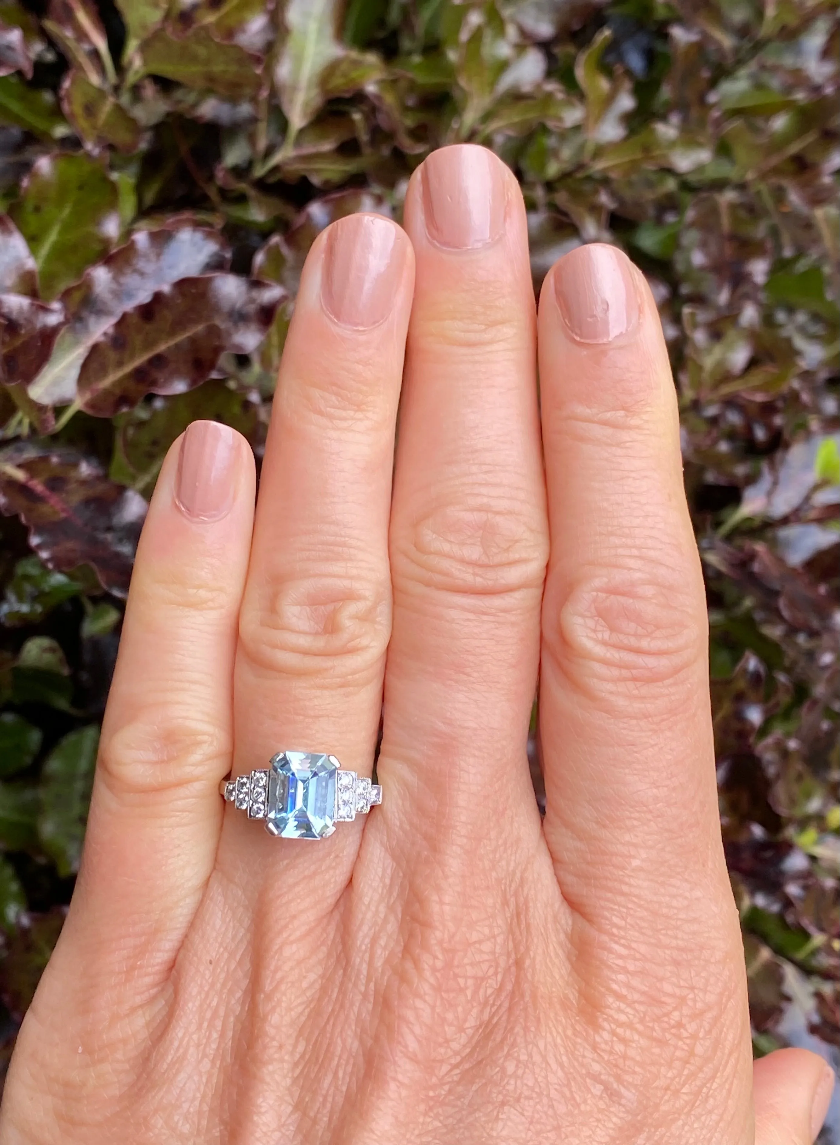 Art Deco Aquamarine and Diamond Ring Platinum 0.25ct   1.90ct