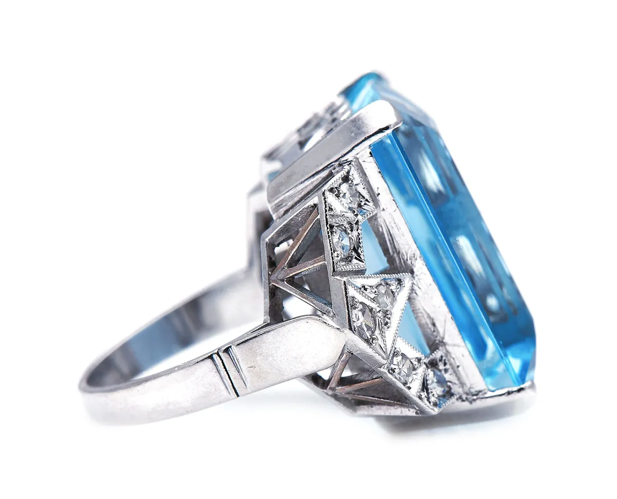 Art Deco, Germn, 14ct white gold, aquamarine and diamond ring