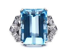 Art Deco, Germn, 14ct white gold, aquamarine and diamond ring