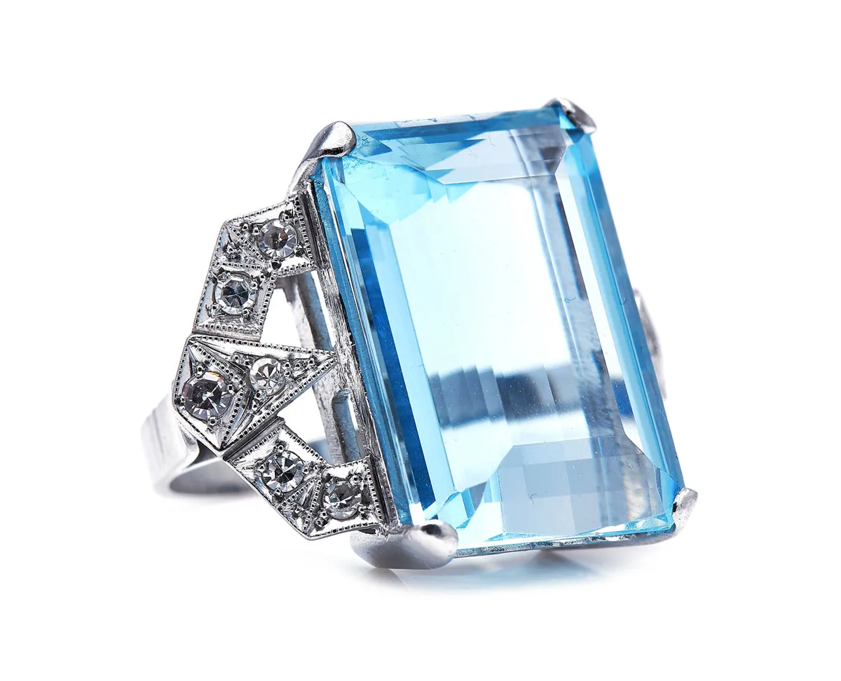 Art Deco, Germn, 14ct white gold, aquamarine and diamond ring