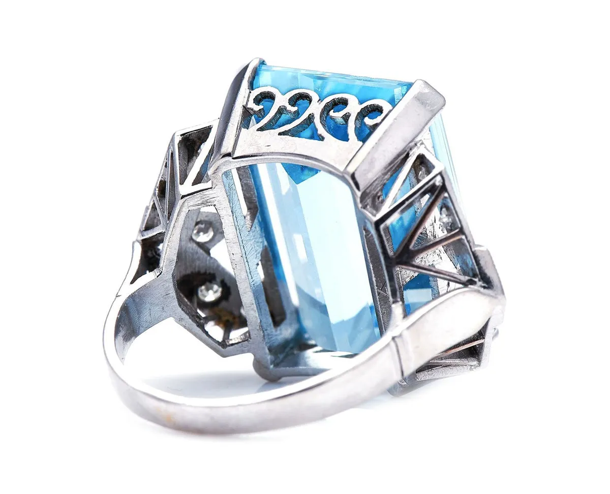Art Deco, Germn, 14ct white gold, aquamarine and diamond ring