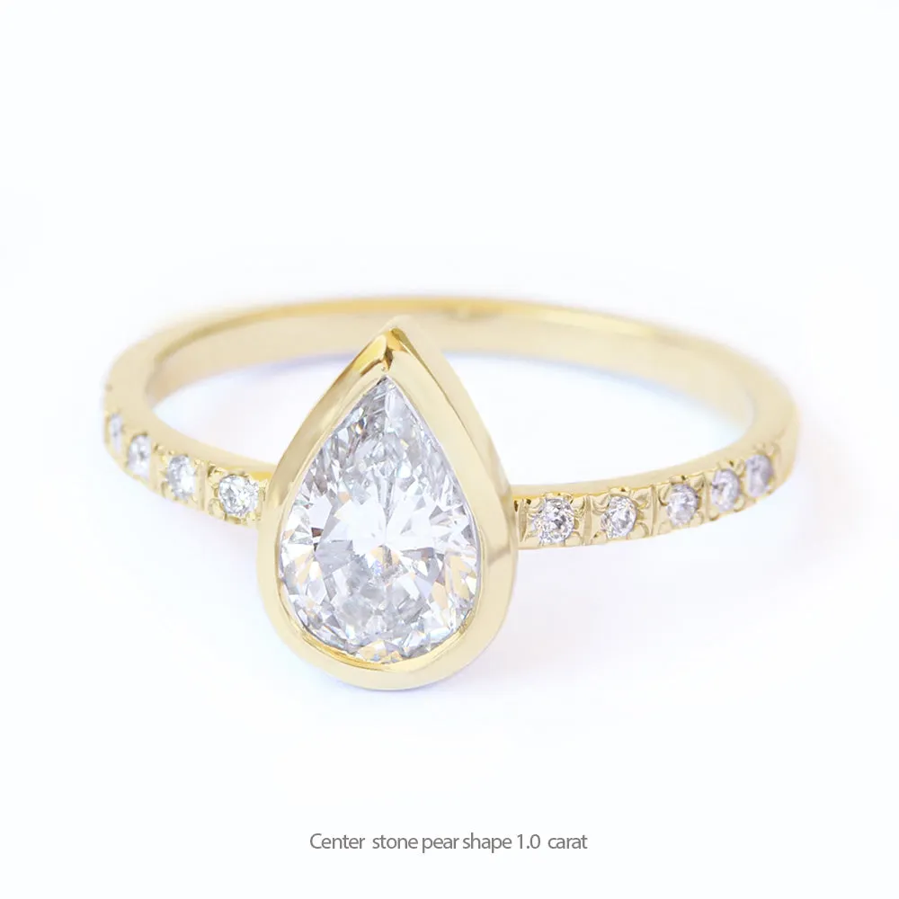 Bezel Set Pear Diamond Minimal Engagement Ring ♥