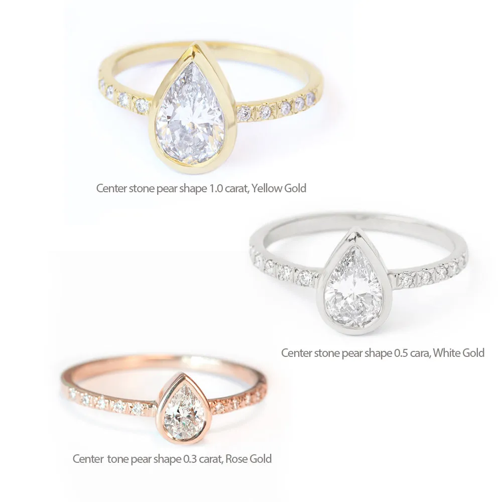 Bezel Set Pear Diamond Minimal Engagement Ring ♥