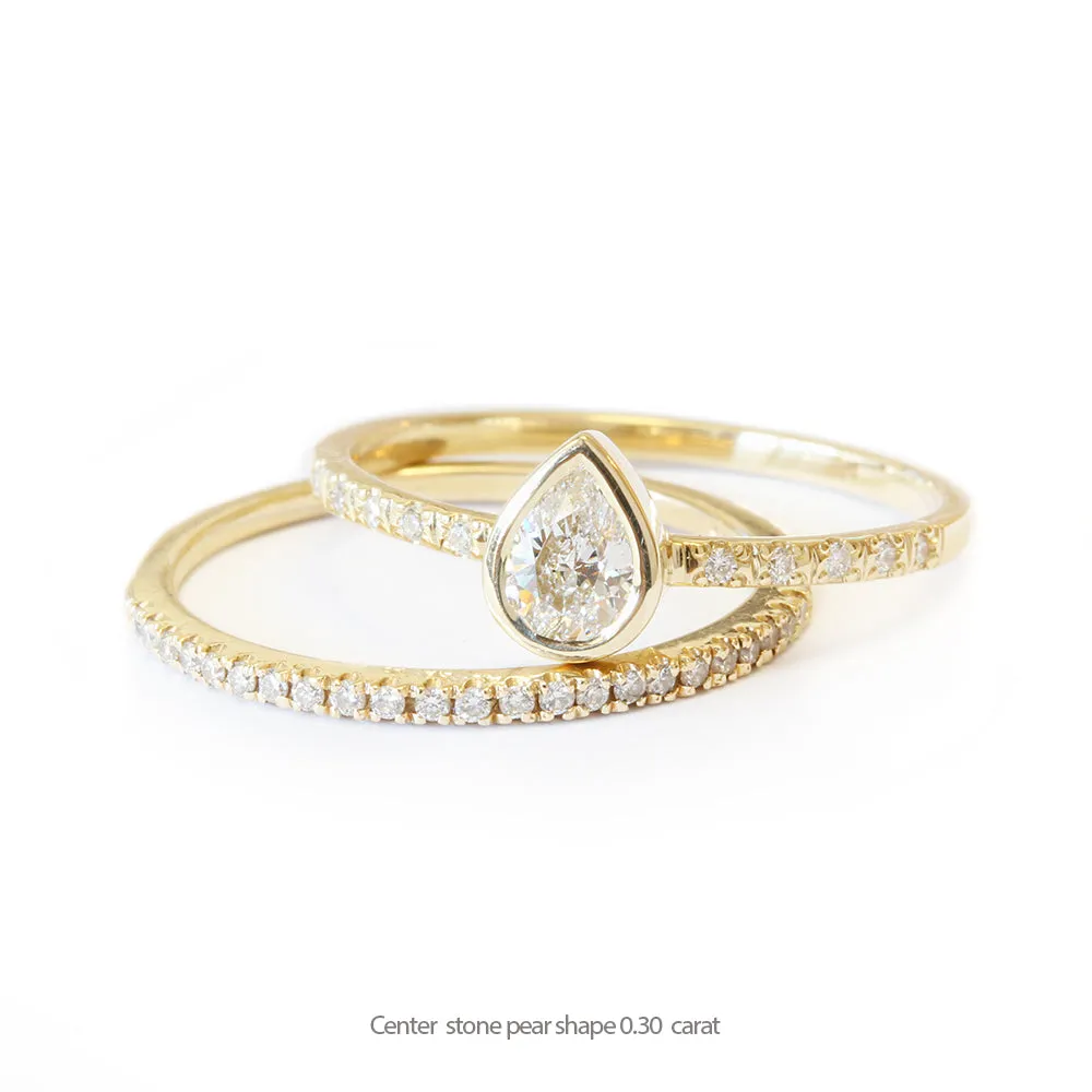 Bezel Set Pear Diamond Minimal Engagement Ring ♥
