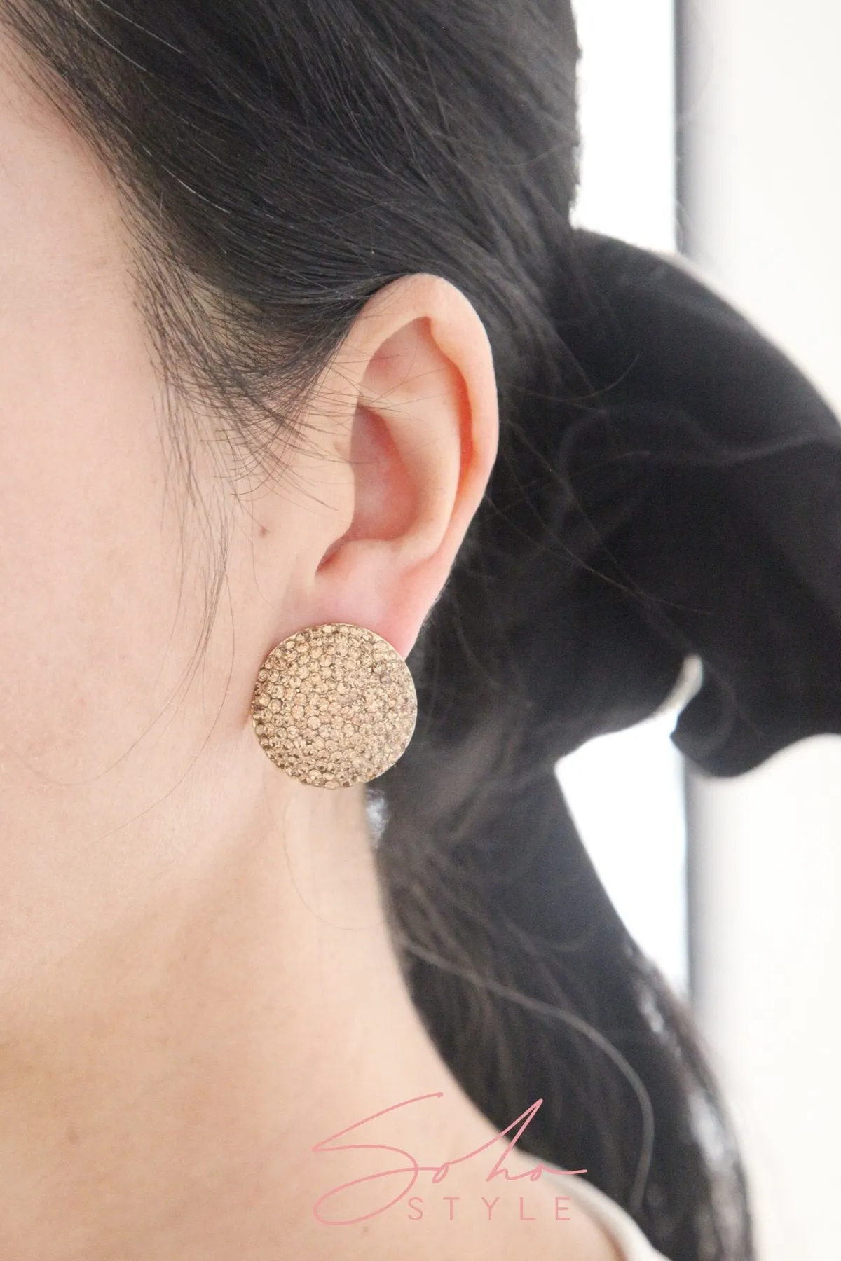 Big circle crystal cluster earring