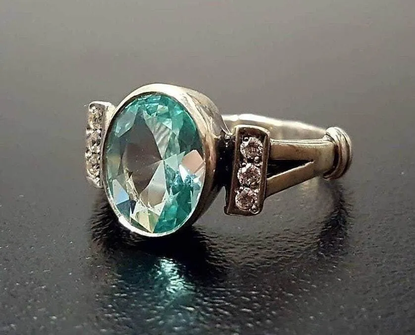 Blue Aquamarine Ring - Blue Engagement Ring - Vintage Promise Ring