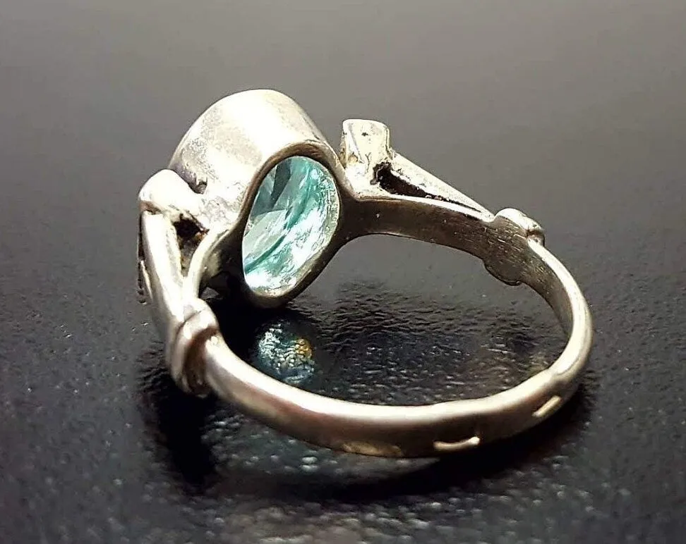 Blue Aquamarine Ring - Blue Engagement Ring - Vintage Promise Ring