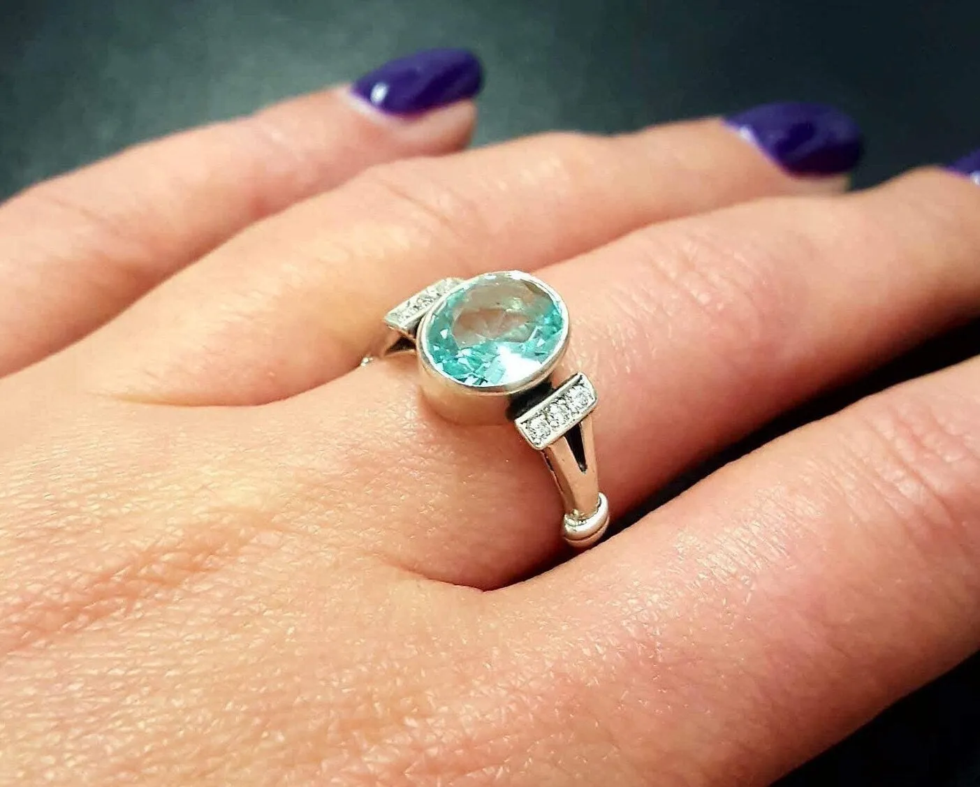 Blue Aquamarine Ring - Blue Engagement Ring - Vintage Promise Ring