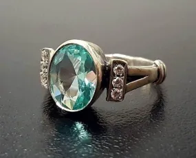 Blue Aquamarine Ring - Blue Engagement Ring - Vintage Promise Ring